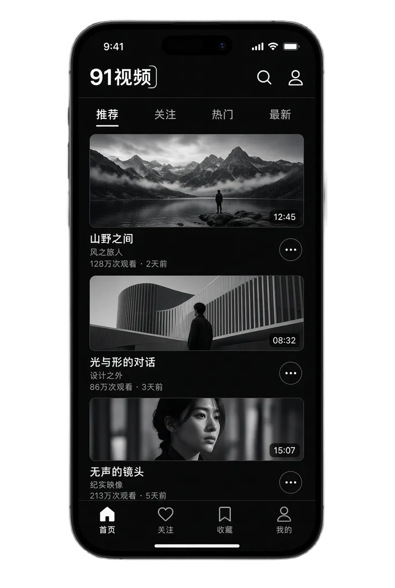 91视频APP内容浏览示意